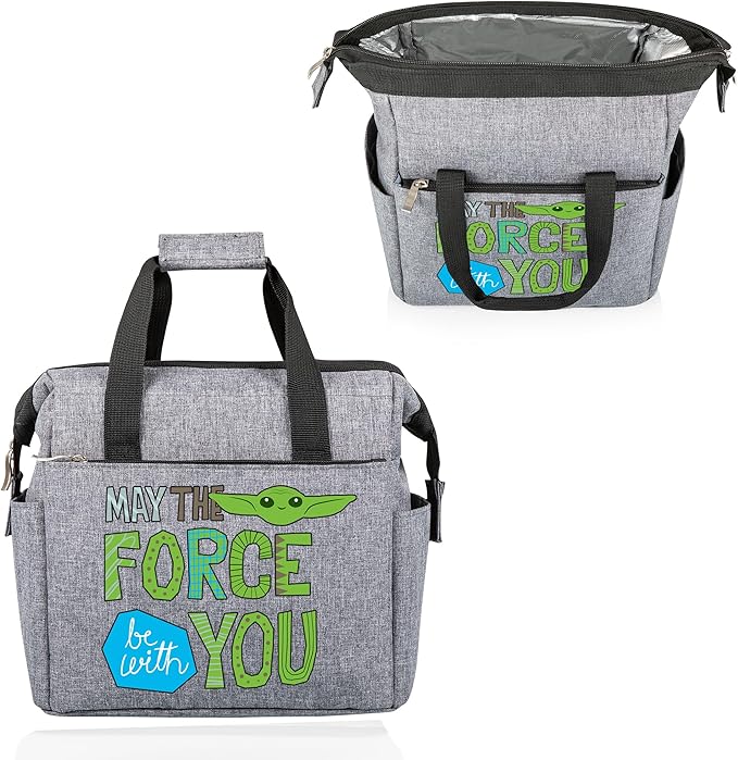 PICNIC TIME Star Wars Mandalorian Grogu On The Go Lunch Bag, Soft Cooler Lunch Box, Insulated Lunch Bag, (Heathered Gray)