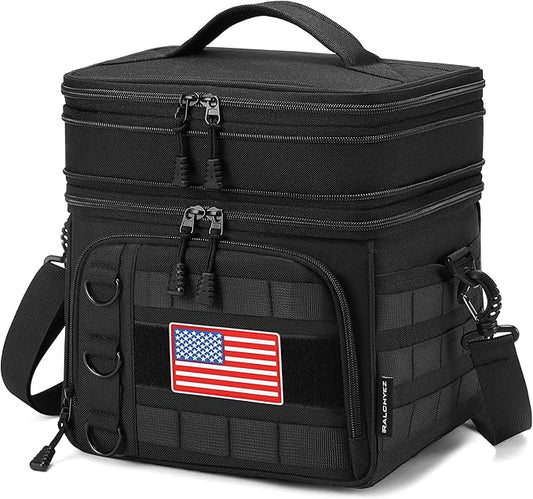 RalChyez Tactical Lunch Box for Men, Large Insulated Lunch Bag Expandable Double Deck Cooler Leakproof Waterproof Lunch Pail for Adult Women Work Office Shifts Picnic Travel Black