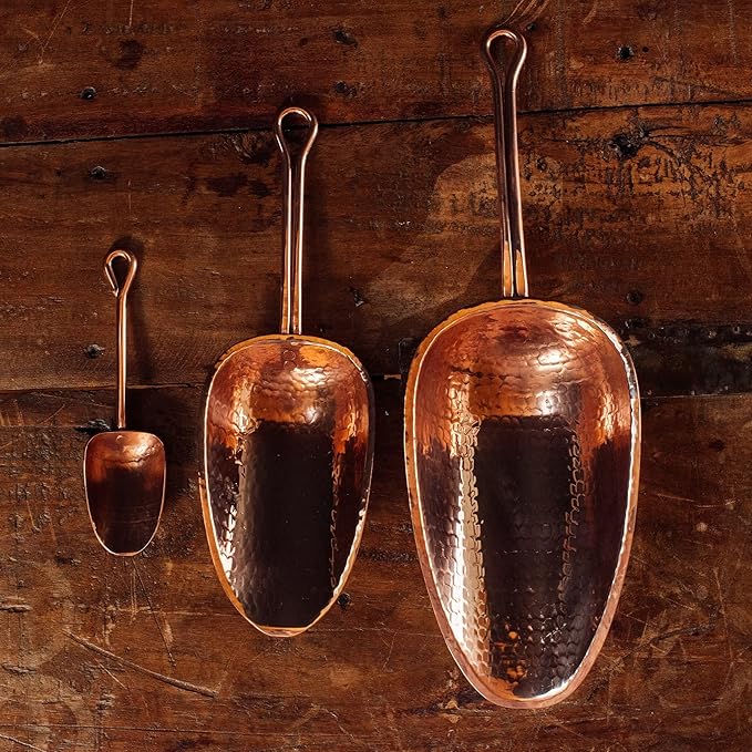 Sertodo Copper Scoop for Ice and Dry Goods | Pure Copper, Heavy Gauge, Hand Hammered | Copper Handle | 0.5 Cup / 4 oz Capacity