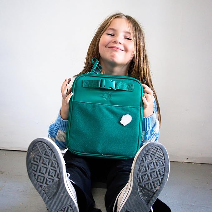 Parker Kids Insulated Waterproof Lunch Box for Children - Customizable Lunch Bag with Durable Hook and Loop Patches, Easy-Open Zippers, Water Bottle Buckle - Peacock