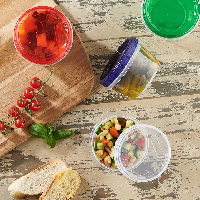 16 ounce Plastic Food Storage Containers with colored Twist Top Lids Reusable Leak Proof Deli Containers for Freezer Storage Meal Prep (24)