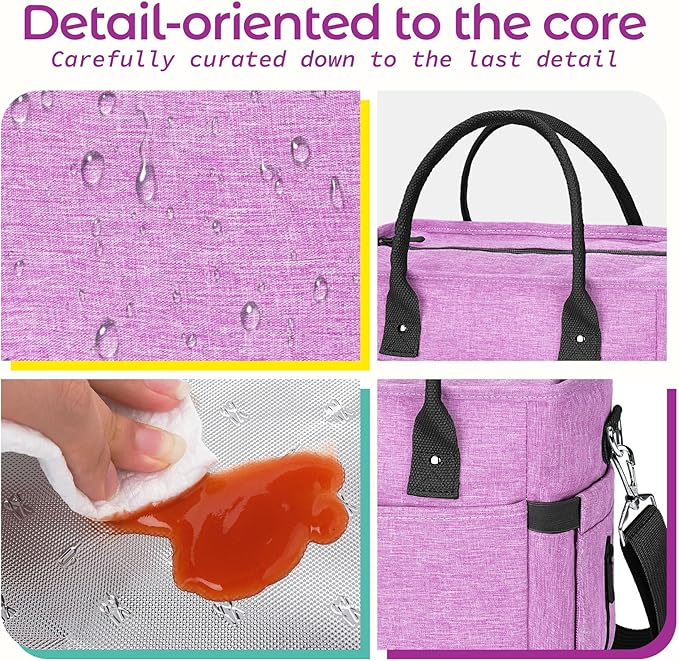 KIPBELIF Cute&Classy Roomy Insulated Lunch Bags for Women - Stylish & Functional Large Tote Adult Lunch Box for Working & Picnic (Purple, M)