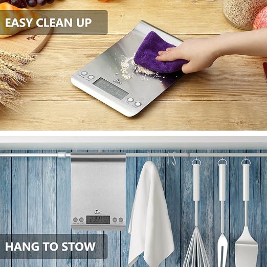 Uten Digital Kitchen Scale for Baking and Cooking, 11lb Ultra Slim Food Scale Grams and Ounces - with Hook Design, LCD Display, Timer