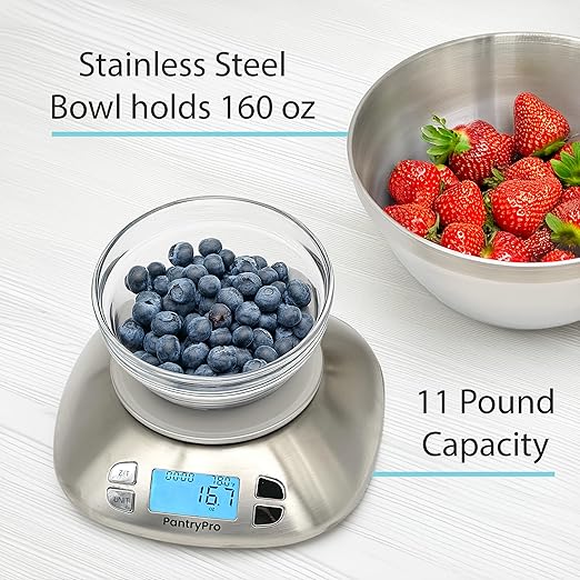 Digital Kitchen Scale with Bowl - Gold Stainless Steel 12lbs Capacity - LCD Display Grams and Ounces Battery Included