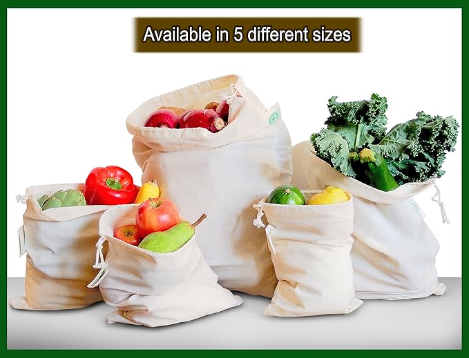 Potato Storage Bags for Pantry - Organic Cotton Potato Sacks - Washable Potato Keeper & Potato Holder with Drawstring - Root Vegetable Storage Sacks for Onion, Potato, Garlic (3 X Large - 14"x18")