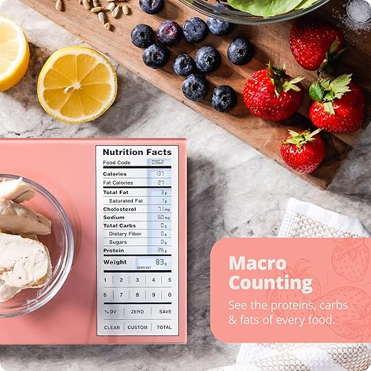 Nutrition Scale by Greater Goods with Food Grade Glass, Perfect for Calorie Counting, Meal Prep, and Weight Loss (Coral Pink)