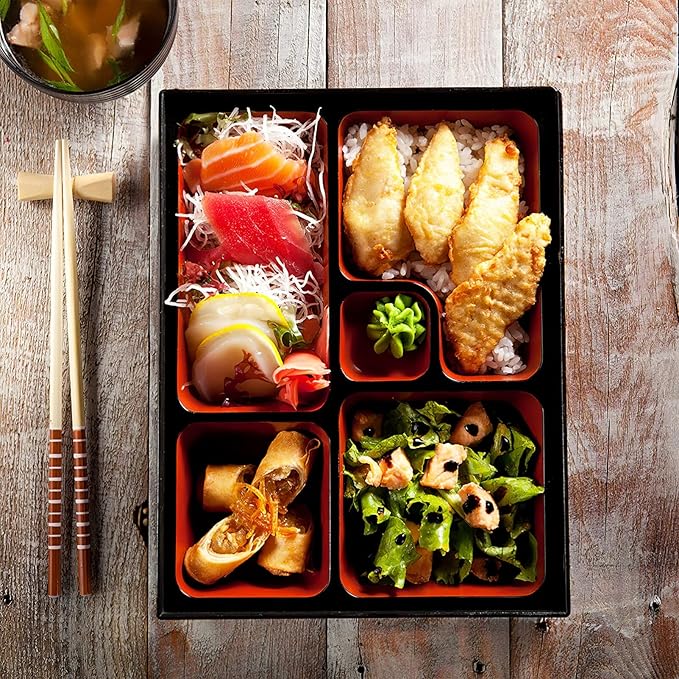 Cabilock Sushi Tray Japanese Odorless Lid Lunch Box for Meal Prep Reusable Sushi for School Office Travel Black