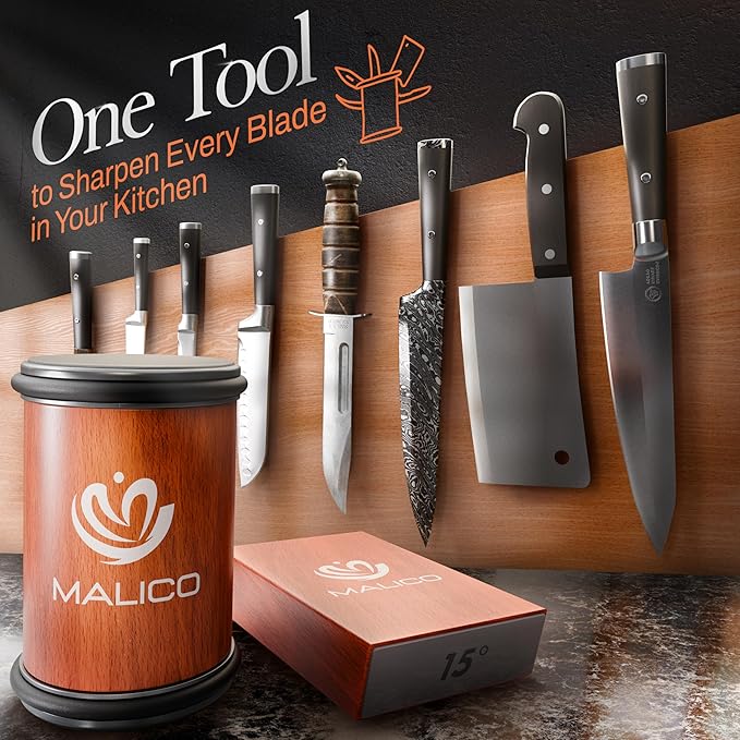 Rolling Knife Sharpener Kit – Kitchen Knife Sharpener with Diamond Roller – Magnetic Knife Sharpening Kit with 15° & 20° Base – Afilador de Cuchillos – Manual Sharpener Tool for Chef Use