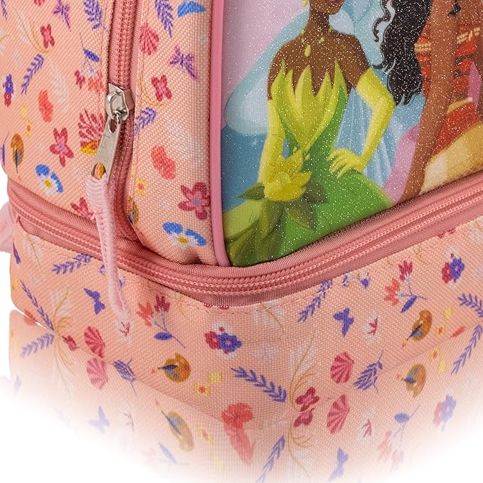 Fast Forward Disney Princess Lunch Box for Kids With Glitter | Insulated Lunch Bag Lunch Box for Girls, Boys, Unisex | Disney Princess Pink Reusable Lunchbox