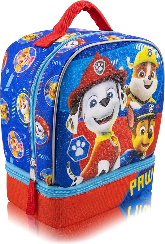 Fast Forward Paw Patrol Lunch Box for Kids With Glitter | Insulated Lunch Bag Lunch Box for Boys, Girls, Toddlers | Paw Patrol Chase, Marshall and Rubble Blue Reusable Lunchbox