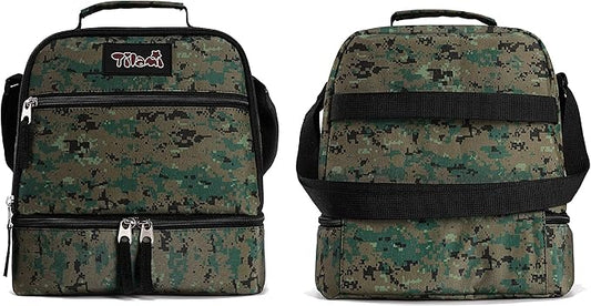 Tilami Lunch Bags Insulated Adjustable Strap Zipper, Two Compartments Cooler Bags, Bento Bags for Kids Toddlers (Camouflage)