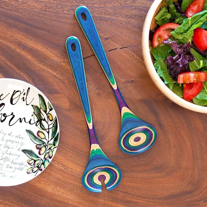 Totally Bamboo Baltique Mumbai Collection Wooden Salad Serving Utensil Set, 11-3/4" Long, One Pair
