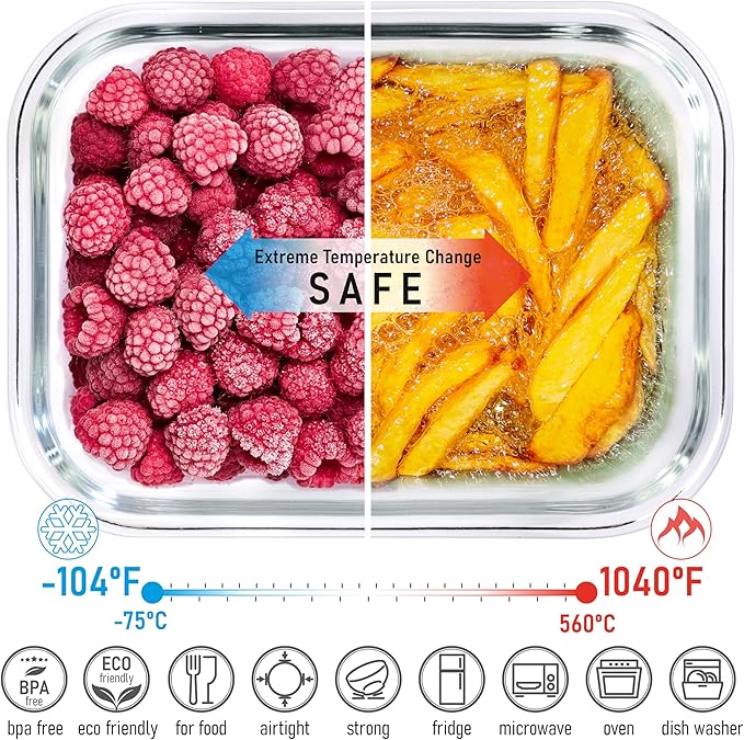 Glass Food Storage Containers With Acacia Lids – Glass Meal Prep Containers – Set of 4 Airtight Stackable Food Storage Kitchen Containers – Eco-Friendly Oven Safe Nesting Lunch Containers