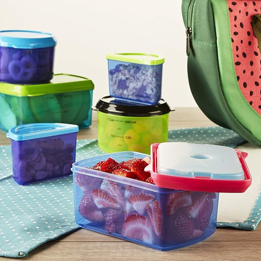 Fit & Fresh Kids' Reusable Lunch Box Container Set with Built-In Ice Packs, 14-Piece Healthy Lunch and Snack Kit, BPA-Free Microwave Safe, Portion Control