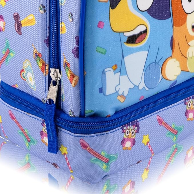 Fast Forward Bluey Lunch Box for Kids With Glitter | Insulated Lunch Bag Lunch Box for Boys, Girls, Unisex | Bluey and Bingo Blue Reusable Lunchbox
