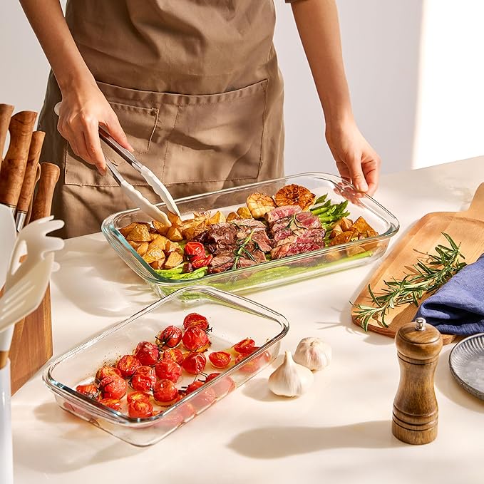 Sorbus 8-Piece Glass Baking Dish Set with Lids – BPA-Free, Airtight, and Safe for Dishwasher, Oven, and Freezer – Includes 4 Sizes for Meal Prep, Portion Control, Lasagna, and Healthy Eating