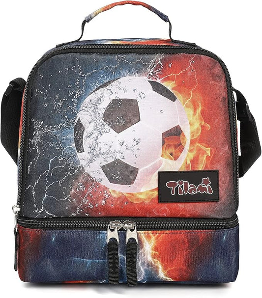 Tilami Lunch Bags Insulated Adjustable Strap Zipper, Water-Resistant Cooler Bags, Bento Bags for Kids Toddlers, Football