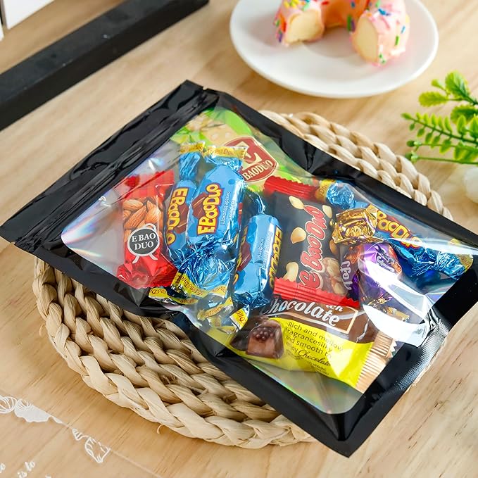 100 Pcs Black Holographic Mylar Bags with Window Smell Proof for Food Storage and Small Business(5.5×8Inch)