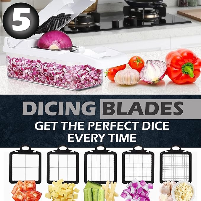 26-in-1 Vegetable Chopper with Container - Veggie Slicer, Kitchen Choppers & Dicer for Veggies With Cut Resistant Gloves & Cleaning Brushes, Heavy Duty Veggies Chopper - Black