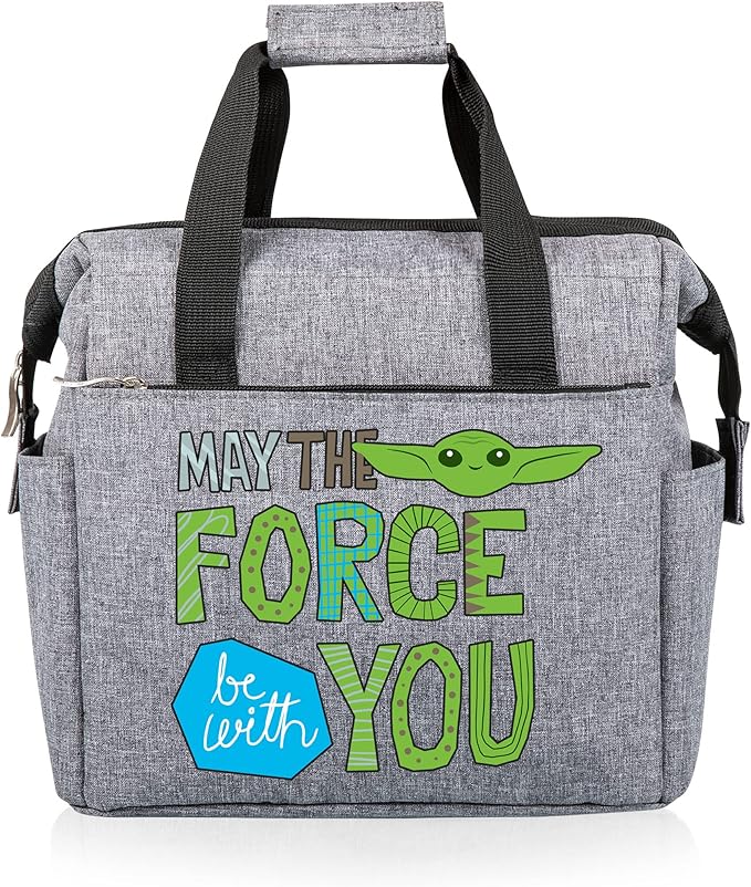 PICNIC TIME Star Wars Mandalorian Grogu On The Go Lunch Bag, Soft Cooler Lunch Box, Insulated Lunch Bag, (Heathered Gray)