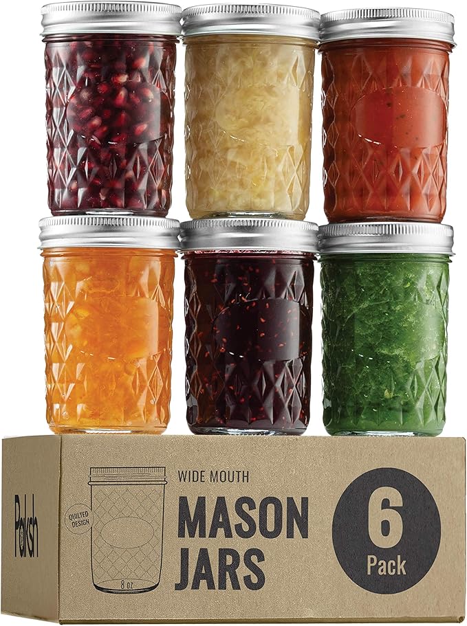 Paksh Novelty Mason Jars - Food Storage Container - 6-Pack - Airtight Container for Pickling, Canning, Candles, Home Decor, Overnight Oats, Fruit Preserves, Jam or Jelly