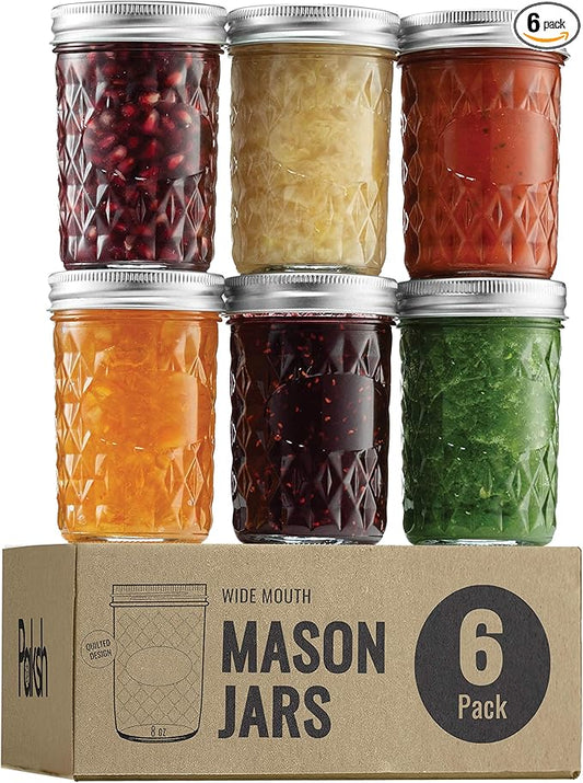 Paksh Novelty Mason Jars - Food Storage Container - 6-Pack - Airtight Container for Pickling, Canning, Candles, Home Decor, Overnight Oats, Fruit Preserves, Jam or Jelly