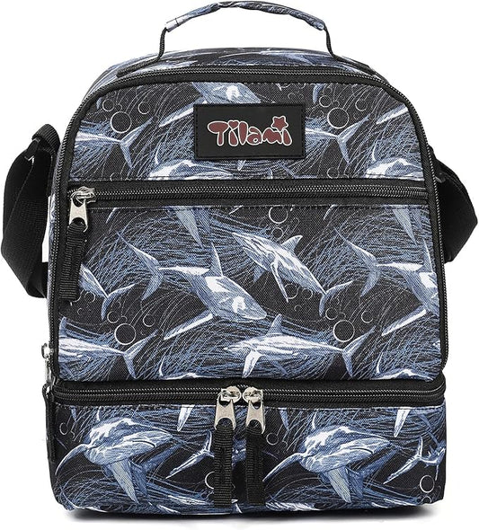 Tilami Lunch Bags Insulated Adjustable Strap Zipper, Water-Resistant Cooler Bags, Bento Bags for Kids Toddlers (Shark)