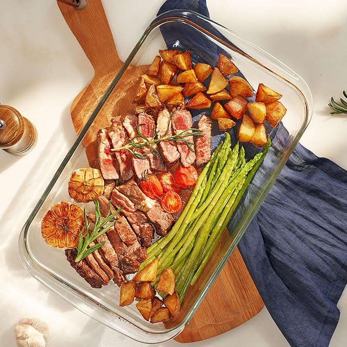 Sorbus 8-Piece Glass Baking Dish Set with Lids – BPA-Free, Airtight, and Safe for Dishwasher, Oven, and Freezer – Includes 4 Sizes for Meal Prep, Portion Control, Lasagna, and Healthy Eating