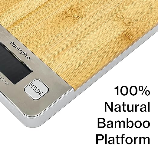 Bamboo Platform Digital Kitchen Scale - 11 pounds Capacity LCD Display Grams and Ounces AAA Battery Included (Natural)
