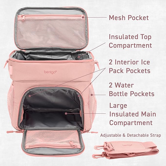 Bentgo Prep Deluxe Insulated Multimeal Bag - Lunch Box Bag, Holds 5 Meals, Premium Insulation up to 8 Hrs, Durable, Water-Resistant - Large Capacity For Adult Meal Prep (Blush)