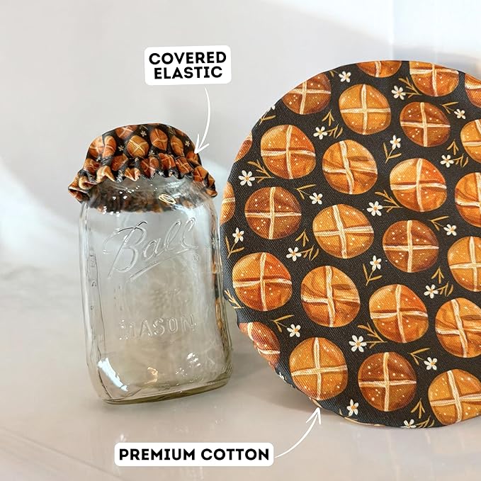 (4-Pack) Sourdough Reuseable Jar & Bowl Covers | Cute Baking Gift | 100% Cotton (3.7in, 7in, 9.25in, 11in) | Washable | Bread Making and Proofing | Kitchen Food Storage Gifting | Starter Cover Lid Kit