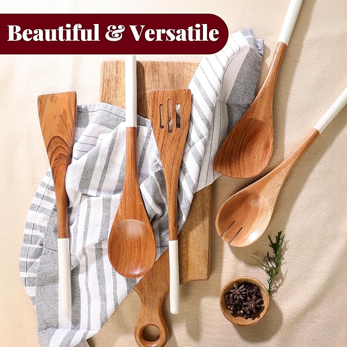 Folkulture Wooden Spoons for Cooking | 12" Premium Acacia Wooden Utensil Set of 5 - Smooth Finish, Soft Comfort Cooking Utensils Set for Kitchen, Gifts | Non Stick Wooden Cooking Utensils Set of 5