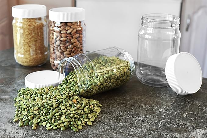 Pinnacle Mercantile Crystal Clear PET Plastic Jars with Screw on Lids 64 oz Set of 48 Wide Mouth