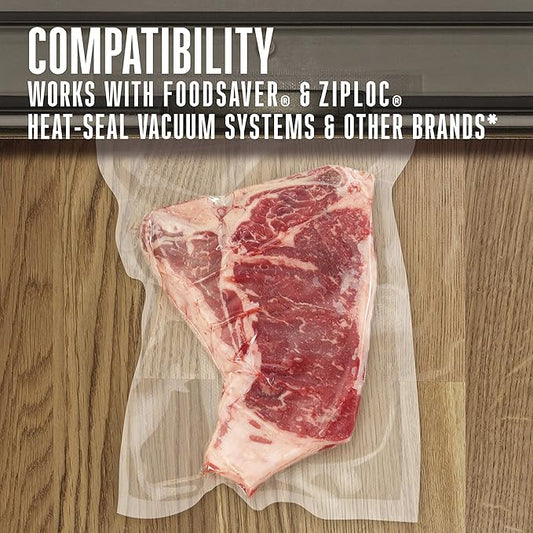 Weston Vacuum Sealer Bags for Food, 2 Ply 3mm Thick, for NutriFresh, FoodSaver & Other Heat-Seal Systems, for Meal Prep and Sous Vide, BPA Free, 8" x 12" (Quart), 100 count, Clear