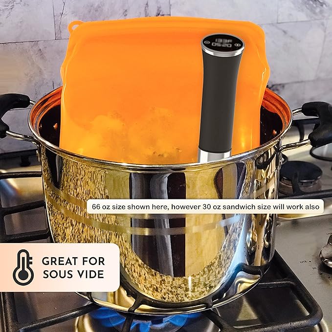 Reusable Silicone Food Bag | Sandwich Size 30 Oz (Coral) | Eco-Friendly | Plastic Free Storage Lunch Bag | Great for Cooking, Sous Vide, or Freezer use | Leakproof, Dishwasher-Safe.