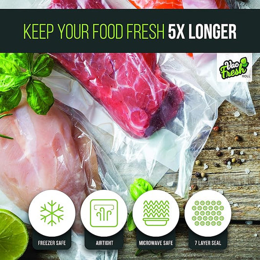 Vac Fresh Vacuum Seal Bags, Large Vacuum Sealer Rolls, 3.5 mil Thick, 15 inches Wide x 50 Feet Long Vacuum Seal Bags Roll, for Food Storing, Meal Prep, Sous Vide Cooking, Bulk Storage, 15x50 Roll