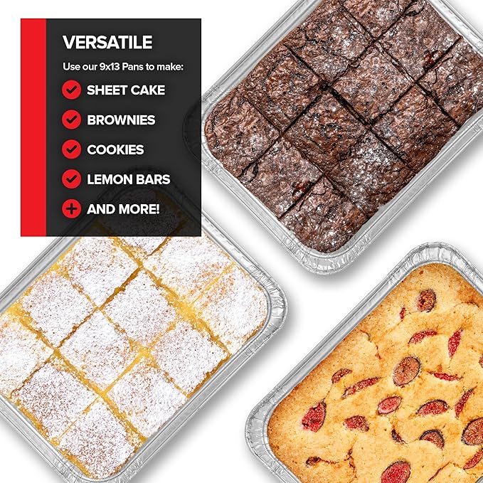 (10 Pack) Disposable Aluminum Pans 9x13 Shallow, Heavy Duty 1.75" Deep Foil Pans, Baking Tins, 13x9 Baking Pan for Cooking and Serving Cookies, Brownies, Sheet Cake, Cookie Sheets, Holiday Meal Prep