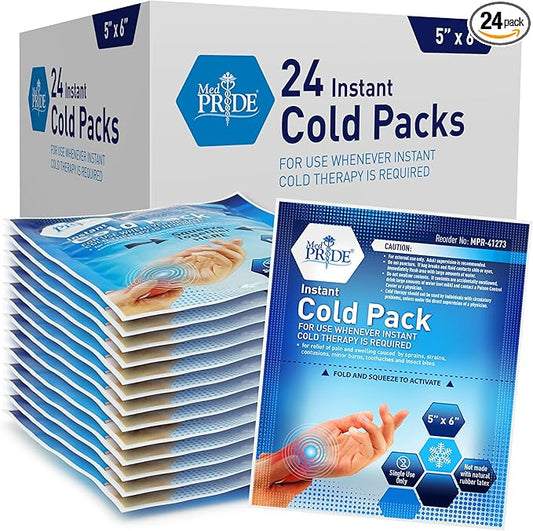 MED PRIDE Instant Ice Packs for Injuries, First Aid Disposable Cold Pack, No Freezing Needed, Pain Relief for Swelling, Sprains, 5''X6'', Pack of 24