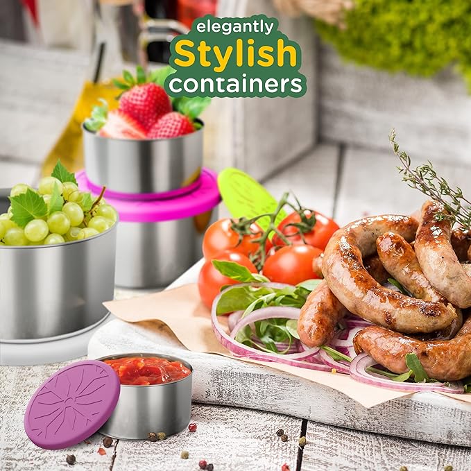 Stainless Steel Container with lids Kids Lunch Box- Set of 4 Stainless Steel Snack Containers Dip Containers For Lunches Metal Kids Lunch Box Container