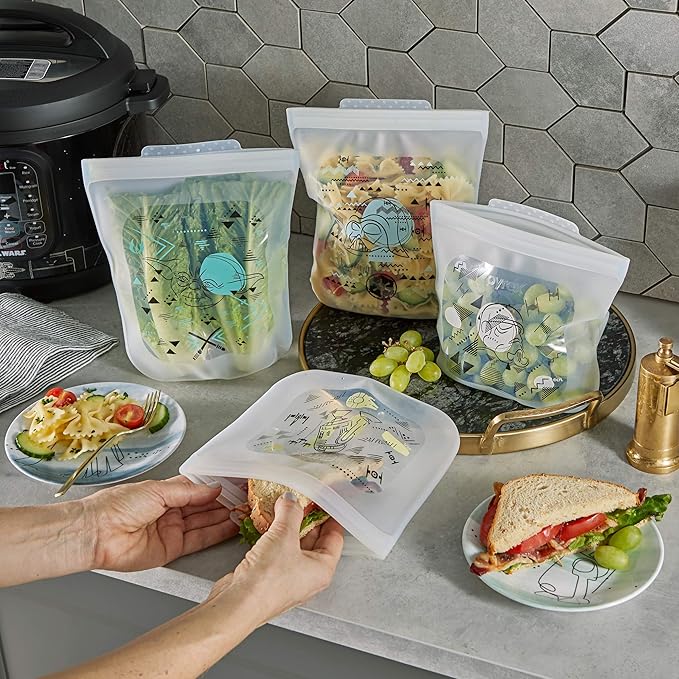 Pyrex Platinum Silicone 4-Pc Storage Set, 2 Reusable Sandwich Bags, 2 Reusable Half-Gallon Freezer Bags, Non-Toxic, BPA-Free, Airtight & Leak-Proof, Microwave, Freezer Safe, Star Wars