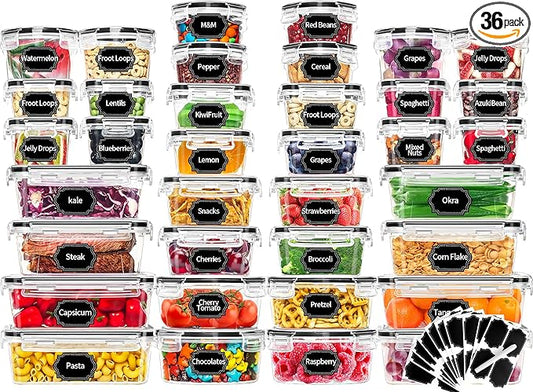 Skroam 72 piece Food Storage Containers Set with Airtight Lids (36 Containers & 36 Lids), Plastic Leak-Proof Kitchen Storage Containers for Pantry Organizers and storage - Meal Prep, Lunch Containers