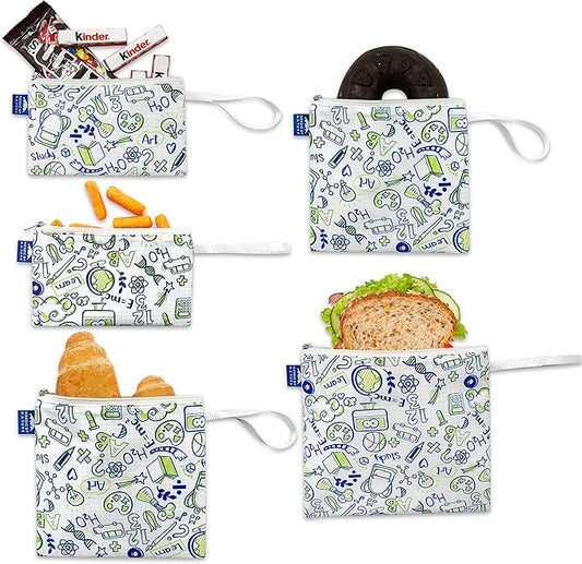 Nordic By Nature Reusable Sandwich Bag Snack Bags - Value Pack of 5 Dual Layer Lunch Baggies - Dishwasher Safe - Eco Friendly Cloth Wraps - Easy Open Zipper (Back to School)