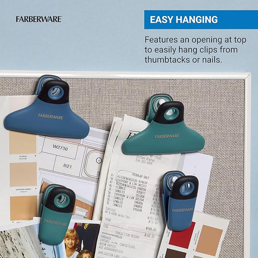 FARBERWARE Professional 4 Piece Bag Clip Set Durable, Versatile, and Stylish Blue and Green