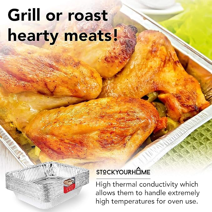 Stock Your Home 9x13 Aluminum Pans (20 Pack) - Disposable & Recyclable Foil Tray- Half Size Steam Table Deep Pans - Tin Foil Pans for Cooking, Heating, Storing, Prepping Food, BBQ, Grilling, Catering