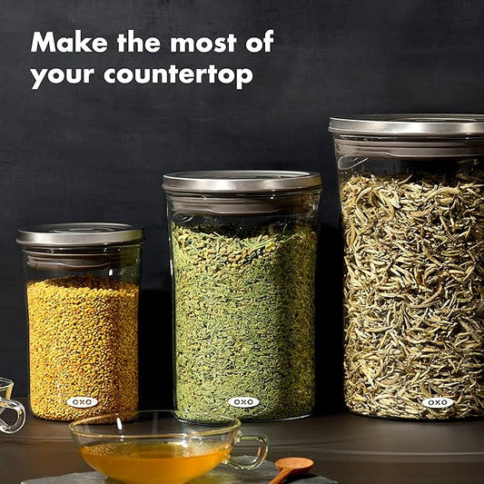OXO 3 Piece Food Storage POP Glass Container Set - 0.6, 1.5, and 3.3 Quart