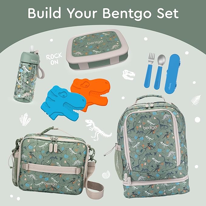 Bentgo Kids Prints Leak-Proof, 5-Compartment Bento-Style Kids Lunch Box - Ideal Portion Sizes for Ages 3-7, Durable, Drop-Proof, Dishwasher Safe, & Made with BPA-Free Materials (Dino Fossils)