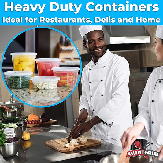 Deli-Grade BPA-Free 24oz Plastic Containers with Lids 12ct. Leakproof Microwavable Portion Container for To-Go Orders, Food Prep and Storage. Reusable Takeout Cups for Restaurant, Cafe and Catering.