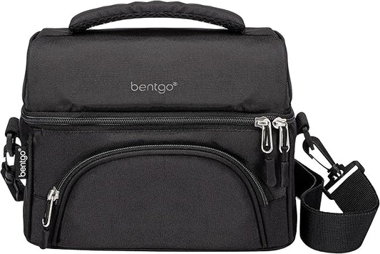 Bentgo® Deluxe Lunch Bag - Durable and Insulated Lunch Tote with Zippered Outer Pocket, Internal Mesh Pocket, Padded & Adjustable Straps, & 2-Way Zippers - Fits Most Lunch Boxes (Carbon Black)