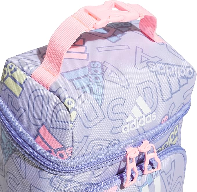 adidas Excel Lunch Bag, Cooler with Zipper, Pocket for Ice Pack, and Clip, Temperature Control Insulation, Adi Comp Silver Violet/Light Purple/Pink Spark, One Size