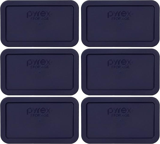 Pyrex 7214-PC 4.8 Cup Dark Blue Rectangle Plastic Food Storage Lid - 6 Pack Made in the USA